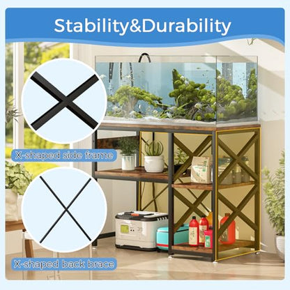 METYERRY 40-50 Gallon Fish Tank Stand with Power Outlet,Adjustable Shelf | 3 Tier Storage,660 LBS Heavy Duty Steel Frame, Fits Fish Reptile and Turtle Tanks, Stable Home Aquarium Setup - color: Rustic Brown, size: 40-50gallon