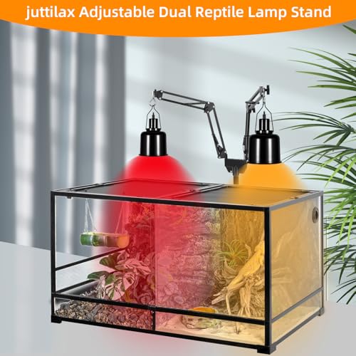 Dual Reptile Heat Lamp Stand, Adjustable Reptile Light Stand | 15.7-74.3inch, with 360° Swing Arm and Anti-tip Clip, Lamp Holder for Terrarium, Amphibians Cage and Plants