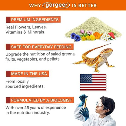 Gargeer 2oz Bearded Dragon Salad Topper. Enhanced Appetite, Made in USA | Enhances dragon salads & veggies! Rich in calcium, D3, amino acids & vitamins for robust digestion & vibrant health - size: 2 Ounce (Pack of 1)