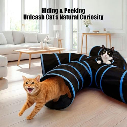 Bemodst Cat Tunnel for Indoor Cats, 5 Way Cat Tubes and Tunnels Collapsible S-Shape Small Animal Tubes Kitty Tunnels Interactive Maze Cat Toy for Kitten Rabbit Ferret - 5 Way - color: Black&Blaue 5 way