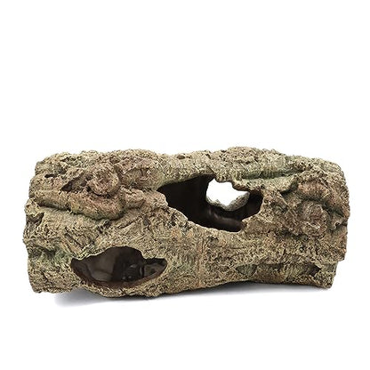 Reptile Terrarium Hideout Decor, Resin Wood Hide, Large | For Reptiles, Fish, Amphibians, Small Animals
