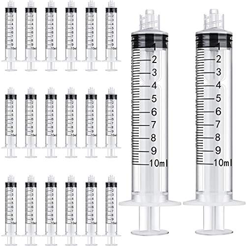 TecUnite 20 Pack Syringe, Plastic Curved Syringes for Epoxy Resin, Craft, Feeding Pets Animals, Oil or Glue Applicator - size: 10 ML