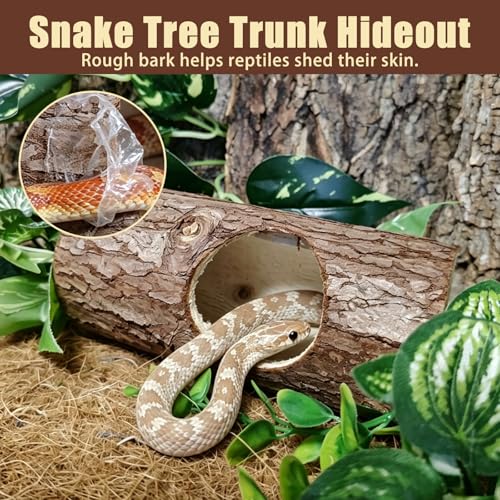 2Pcs Reptile Hide Cave,Wood Crested Gecko Hollow Tree Trunk Hideout,Snake Shelter Hiding Climbing Toys Sleeping Cave Terrarium Decor Tank Accessories for Lizard,Tarantula