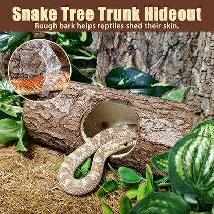 2Pcs Reptile Hide Cave,Wood Crested Gecko Hollow Tree Trunk Hideout,Snake Shelter Hiding Climbing Toys Sleeping Cave Terrarium Decor Tank Accessories for Lizard,Tarantula