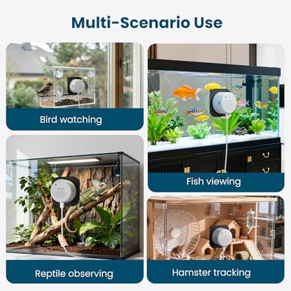 litokam F1.0 Aperture Fish Tank & Reptile Pet Camera.2K 3MP Anti-Glare Aquarium Terrarium Camera with Close-Focus Lens, 147° Ultra-Wide Angle, 3X Zoom, 2.4G/5GHz WiFi