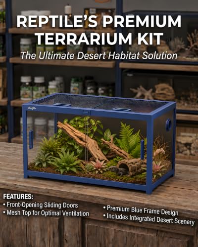 48 Gallon Reptile Tank, Leopard Gecko Reptile Enclosure Front Sliding Door | Stackable ventilation reptile terrariums Tank anti-escape locks and no-fingerprint handles humidification atomization - color: Blue, size: 48 Gallon