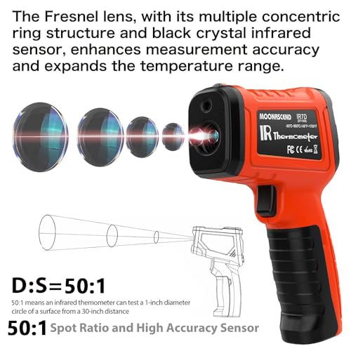 -58°F to 1796°F Infrared Thermometer Gun,Professional 50:1 | Ideal for HVAC, Engines & Equipment Inspection • 13-Point Laser Guidance • Fast 0.5s Response - color: Orange/-58°F to 1796°F