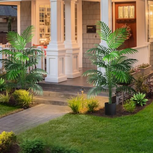 4ft 2pcs Large Artificial Plants Fake Palm Tree Tropical Palm Leaves Faux Palm Plants Tall Tree Indoor Real Touch Plastic Monstera Leaves for Home Garden Outdoor Office Decor (4ft/125cm-2pcs)