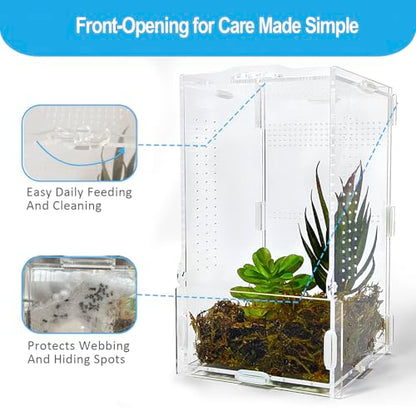 Jumping Spider Enclosure, Arboreal Tarantula Enclosure, Praying Mantis Terrarium Critter Cage for Jumping Spider, Tarantula Slings, Snail, Isopods, Beetles, Millipedes, Springtails - size: Small