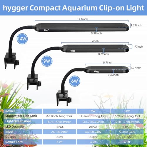 hygger 0.5-5 Gallon Nano Tank Mini Clip-on Aquarium Light with White Blue Red LEDs Fish Tank Lighting Built-in Timer 5 Brightness Levels 6W with USB Port (Include Power Adapter) - size: 6W