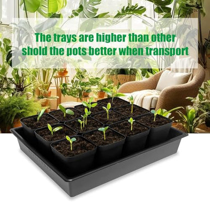 RooTrimmer 3.5 inch (9CM) Square Nursery Pots 60pcs, Sturdy Seedlings Trays 5 Pcs, Seeds Starter Germination Tray, Microgreenings Planter Nursery Propagation 5 Sets - size: 3.5" Pots-60P + 16.2" x 13.2" x 2.6" Trays-5P