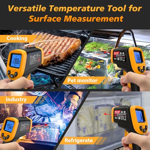 FKM Infrared Thermometer Gun Non-Contact Laser Temperature Gun-58°F~1112°F | Adjustable Emissivity,Digital IR Thermometer Gun for Industrial,HVAC,Automotive,Cooking,Griddle,Pizza Oven,BBQ,Not for Human - color: Black Yellow