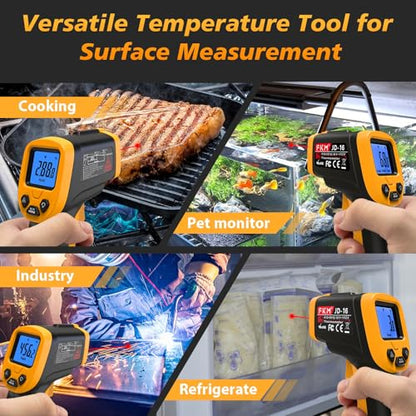FKM Infrared Thermometer Gun Non-Contact Laser Temperature Gun-58°F~1112°F | Adjustable Emissivity,Digital IR Thermometer Gun for Industrial,HVAC,Automotive,Cooking,Griddle,Pizza Oven,BBQ,Not for Human - color: Black Yellow