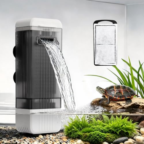 106 GPH Turtle Tank Filter Aquarium Filter for Low Water Level (5W) | Internal Filter for Turtle Fish Tank 5–15 Gal, Quiet for Shrimp Frog Reptile Freshwater Saltwater, 3-Stage Filtration - size: 5W