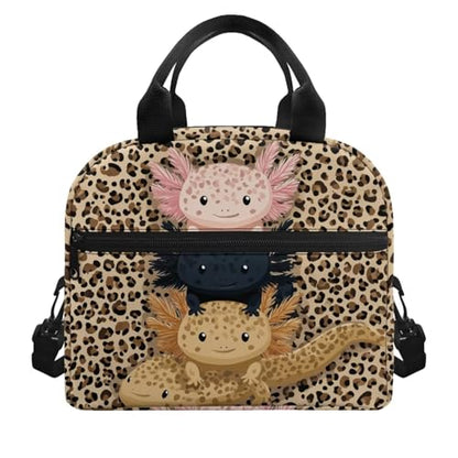 Axolotl Lunch Box Kids Leopard Print Lunch Bag Girls Reptiles Insulated Lunch Tote Bag Outdoor Camping Lunchbox Picnic Lunchbag Travel Lunch Boxes Student Lunch Container - color: Axolotl Leopard Print