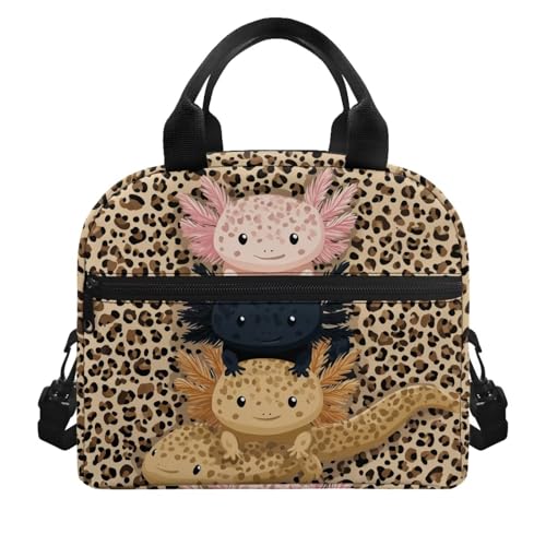 Axolotl Lunch Box Kids Leopard Print Lunch Bag Girls Reptiles Insulated Lunch Tote Bag Outdoor Camping Lunchbox Picnic Lunchbag Travel Lunch Boxes Student Lunch Container - color: Axolotl Leopard Print