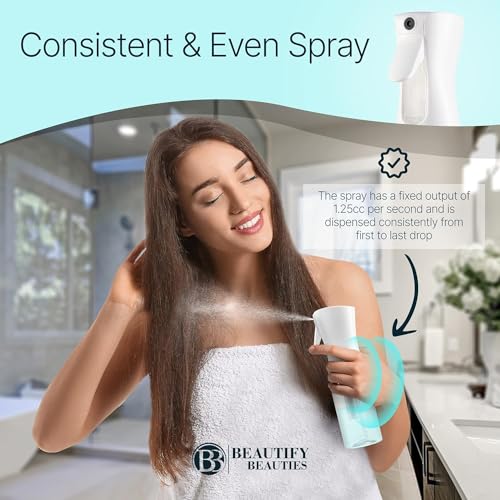 BeautifyBeauties Hair Spray Bottle – Ultra Fine Continuous Water Mister for Hairstyling, Cleaning, Plants, Misting & Skin Care (White, 6.8 Ounces) - color: White, size: 6.8 Ounces