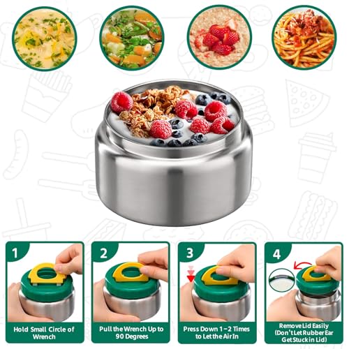 MAISON HUIS 8oz Soup Thermo Wide Mouth Vacuum Insulated Thermo Jar, Leak Proof Stainless Steel Food Container for Hot&Cold Food Kids Lunch Soup for School Travel (Green) - color: Green