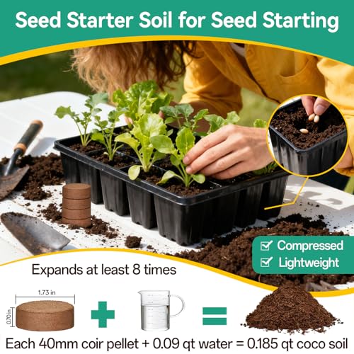 Coco Coir Pellets, 50 Pcs 40mm Seed Starter Soil Pods for Planting | Low EC & pH Balanced, Organic Coconut Coir Potting Soil for Indoor Outdoor Plants Herbs Houseplants Bonsai Vegetables Flowers - size: 40mm