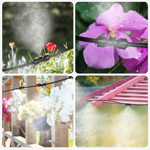 Misters System for Outside Patio,100 FT (30M) DIY Misting Cooling System+30 Brass Mist Nozzles+2 PE Adapters 3/4"+2 Tee Adapters+2 90 Degree Elbows,Garden Watering System for Greenhouse