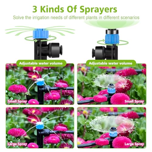 102FT Drip Irrigation System Kit, New Quick-Connect, Automatic Garden Watering Misting System for Greenhouse, Yard, Lawn, Plant with 1/2 inch Hose 1/4 inch Distribution Tubing and Accessories - size: 23FT 1/2''Main tube+79FT 1/4'' tube