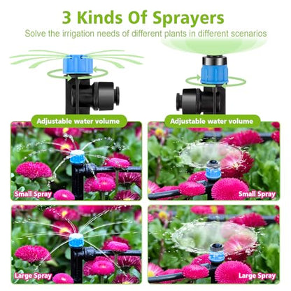 102FT Drip Irrigation System Kit, New Quick-Connect, Automatic Garden Watering Misting System for Greenhouse, Yard, Lawn, Plant with 1/2 inch Hose 1/4 inch Distribution Tubing and Accessories - size: 23FT 1/2''Main tube+79FT 1/4'' tube