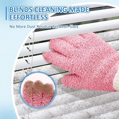 MIG4U Microfiber Dusting Gloves House Cleaning Glove for Blinds, Windows, Shutters, Furniture, and Car, Reusable Lint-Free Pink 2 Pairs S/M - color: Pink 2 Pairs, size: Small-Medium