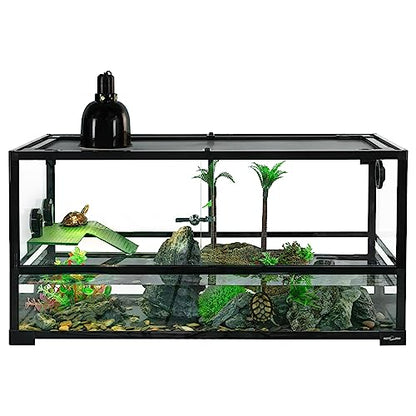 REPTIZOO 50 Gallon Large Turtle Tank Aquarium, 36"×18"×18" Tortoise Habitat Water-Land Ecological Turtle Tank with Drainage System Aquatic Aquarium, Terrarium for Tree Frogs, Salamanders - size: 36"×18"×18"