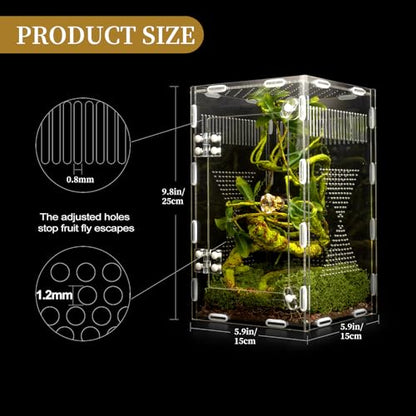 Acrylic Jumping Spider Habitat, Reptile Terrarium Easy Assembly, Bug Enclosure, Praying Mantis Habitat, Frog Enclosure, 9.8 * 5.9 * 5.9in - size: M-9.8*5.9*5.9in-Upgrade