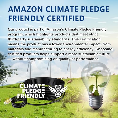 3FT Water Pipe Heat Cable, Pipe Freeze Protection Tape 7W/FT | Protects water-filled metal and plastic pipes from freezing. Install in a straight line only. CSA & ETL certified. - style: 3 Feet