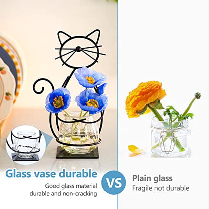 Desktop Cat Planter Propagation Station, Glass Vase Metal Stand | Cute Cat Metal Holder,Thoughtful Gift for Cat Lovers, Hydroponic Vase, Home Office Accent, Great for Small Plants & Cuttings - color: Cat