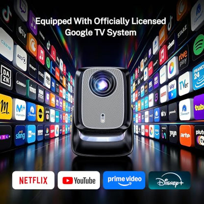 2000 ANSI Google TV-Licensed Projector, 4K/8K Input Support, Dual 36W Dolby | Native 1080P Projector with WiFi and Bluetooth, Voice Remote, AI Auto Focus, 125% sRGB, HDR10, 90° Stand, 200" Display X5 Pro