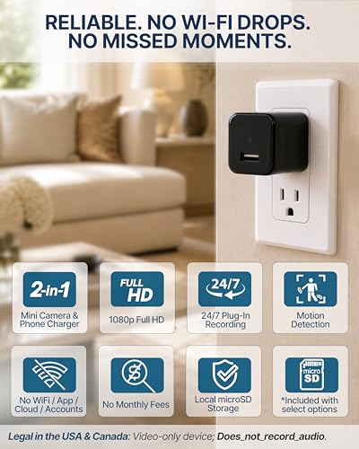 Plug-in Full HD Dome Camera - Premium Reliable 1080p Pet Cam with Motion Detection - Easy No-WiFi Setup & Data Protection - Ideal for Pet Nanny Use - color: Black, size: 0 GB