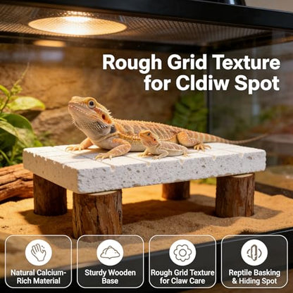 Bearded Dragon Tank Accessories Shedding Rock Reptile Basking Platform | Calcium Stone & Wood Pile, Dead Skin Removal, Claw Grinding Block, Natural Terrarium Habitat Decor, Ideal Basking Lizard