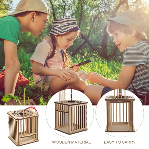 Balacoo Wooden Cricket Cage 6.3In, Hanging Reptile Habitat with Chinese Knot for Grasshoppers & Spiders, Ventilated Breeding Box for Indoor/Outdoor Use