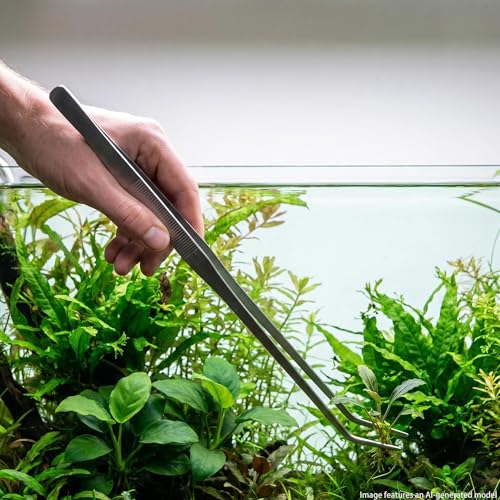 1 Pc 18.5 Inch Extra Long Curved Stainless Steel Aquarium Tweezers - Feeding Tongs for Fish Tank, Terrarium, Aquascaping, Reptile Snake (Silver)
