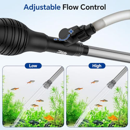 hygger Aquarium Gravel Vacuum Siphon, Adjustable Flow Manual Fish Tank Water Changer for Sand Cleaner with 6.5 Ft Hose, Suction Ball, Aquarium Gravel Cleaner Adjustable Length (Up to 30 Gal Tank) - size: S