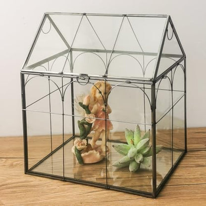 Geometric Plant Terrarium with Lid, House Succulent Terrarium Kit for Display, Air Plants, Succulents, Home Tabletop Miniature Terrarium, Not Airtight or Waterproof (Black) - color: Black