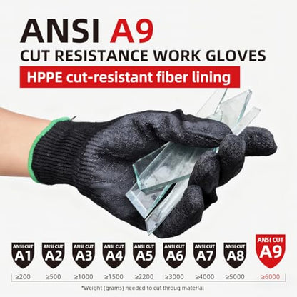 Level 5 A9/F Cut Resistant Gloves HPPE + Steel Wire Palm-Coated Textured Latex Anti-Stab/Puncture for Durian Opening - size: Large