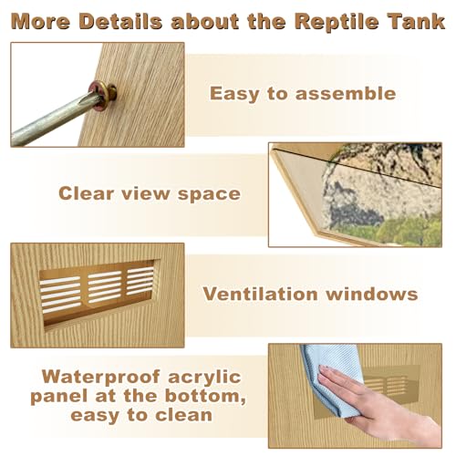 80 Gallon Reptile Terrarium, Large Snake Enclosure, Lizard and Leopard Gecko Tank With Openable Roof Door, Lockable Bearded Dragon Enclosure (Wooden, 48" L x 20" W x 20" H)