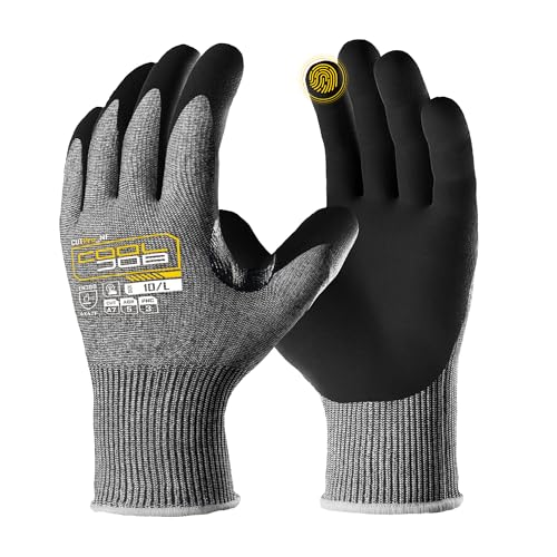 COOLJOB ANSI A7 Cut Resistant Gloves, Cut Proof Work Gloves with Grip, Touchscreen, for Men and Women, Used for Construction, Warehouse, Glass Handling, Wood Work, Grey Large, 1 Pairs - size: Large, style: A7 Pack of 1