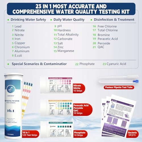All-New 23 in 1 Drinking Water Testing Kit 158 Strips,Well Water Testing Kit & Water Test Strip for House Water for Hardness，Chlorine,Copper,Iron,Lead,pH and More