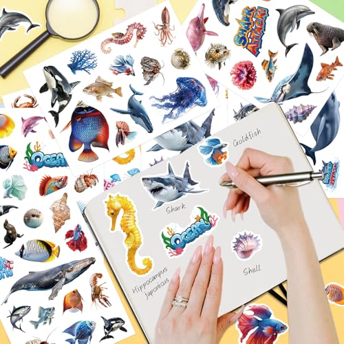 309 Pcs Ocean Animals Stickers, Under The Sea Animal Fish Shark Beach Stickers for Craft Supplies Classroom Rewards Ocean Sea Party Decorations - style: Ocean Animals