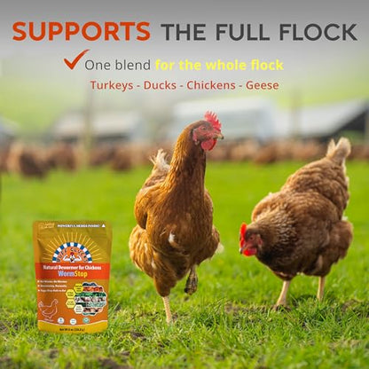 WormStop Natural Chicken Dewormer Powder – All-Natural Herbal Blend for Daily Wellness - Chicken Wormer is Safe for Eggs & All Ages - Garlic, Pumpkin Seed, Wormwood - USA (8 oz)