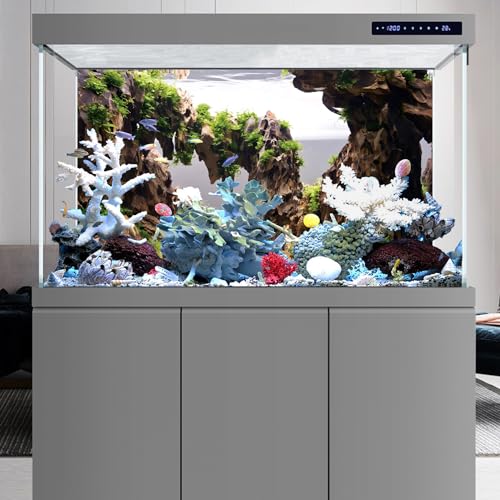 60x24 in Viewing Stone Aquarium Backdrop Riverbed Fish Tank Background | AWERT Aquatic Plant Seaweed Mossy Rock Vinyl Aquarium Background - size: 60x24in/150x60cm