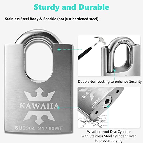 21/60KD-5SK High Security Stainless Steel Shrouded Padlock with Key for Both Indoor and Outdoor use (Heavy Duty, Anti-Rust) (2-3/8 in. (60mm), Keyed Different - 5 Stainless Steel Keys) - color: Keyed Different - 5 Keys, size: 2-3/8 in. (60mm)