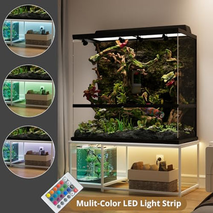 4x2x2 Reptile Enclosure Stand – 48"x24" Tall Reptile Tank Stand for 120 Gallon Aquarium Stand, Bearded Dragon Cage, Snake Enclosure & Stackable Terrarium with LED Light - color: White