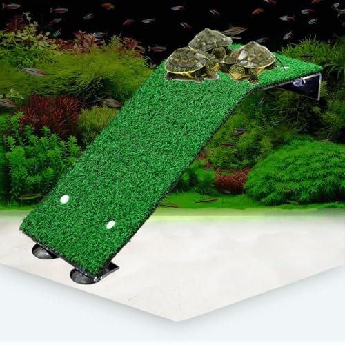 Saim 17Inch LengthTurtle Basking Platform Acrylic Reptile Ramp with Fake Grass Resting Terrace for Aquatic Turtles, Frogs, Newts, Salamanders and Axolotls - Large - color: Large:17Inch Length
