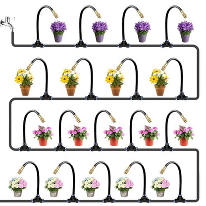 60FT Drip Irrigation System for Garden – Automatic Watering Kit with Solid Brass Metal Connectors, 360° Bendable Tubing &16 Adjustable Nozzles for Greenhouse, Lawn, Yard & Plants - size: 60 FT