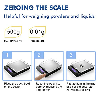 KitchenTour Mini Gram Scale for Coffee, Jewelry and Small Items, 500g x 0.01g Digital Pocket Scale with Tare, 6 Units, Back-Lit LCD, 2 Trays, Black - color: Black, size: 500g / 0.01g